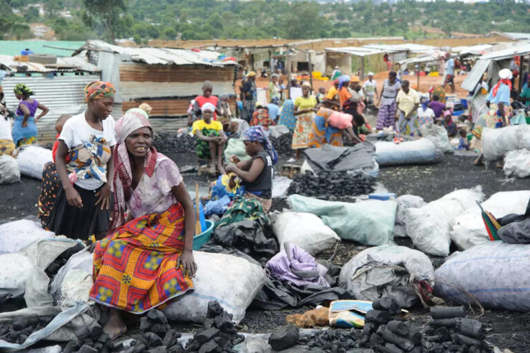 Women selling charcoal at the German market on the outskirts of Huambo, Angola. Image by Guy Olivier/IRIN
