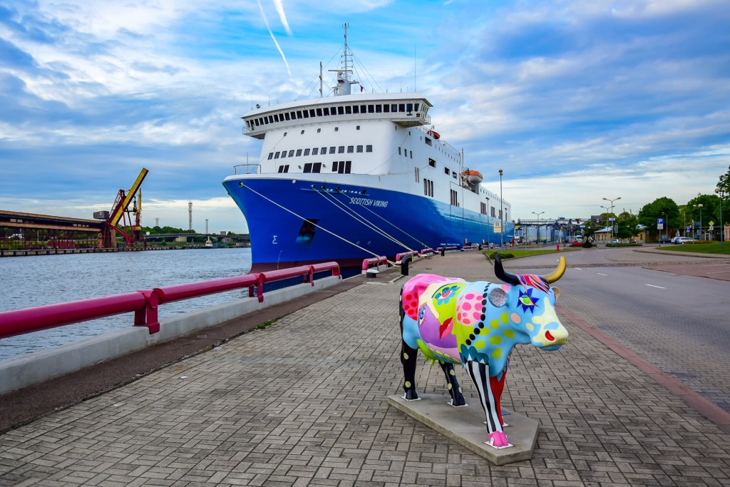 A cow statue in Ventspils, Latvia.