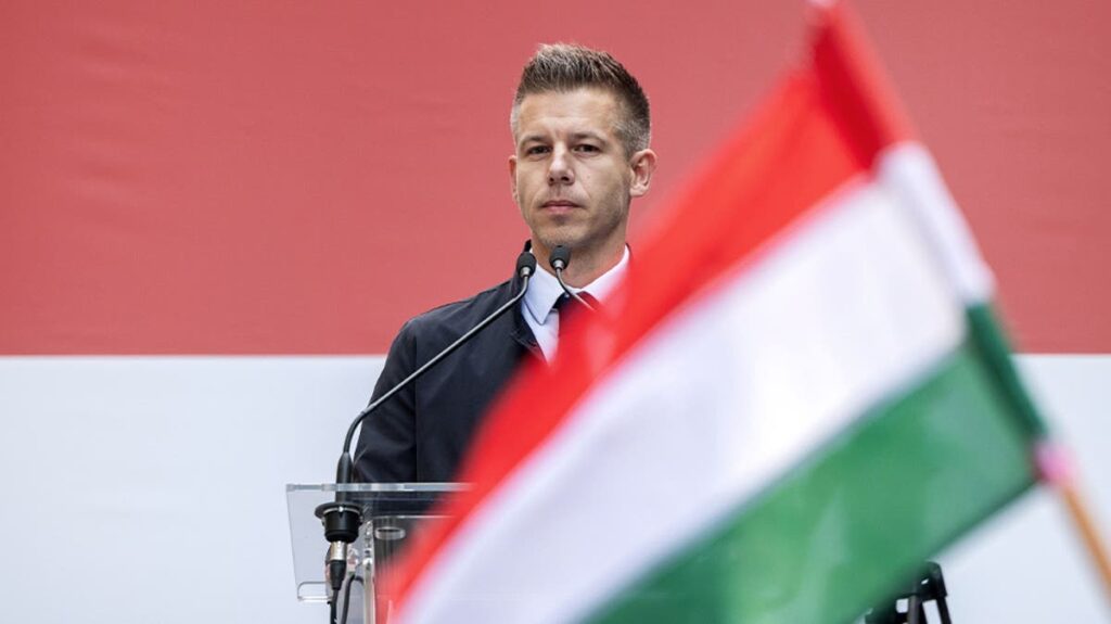 Watch: Hungarian opposition figure Peter Magyar leads anti-government protest in Budapest
