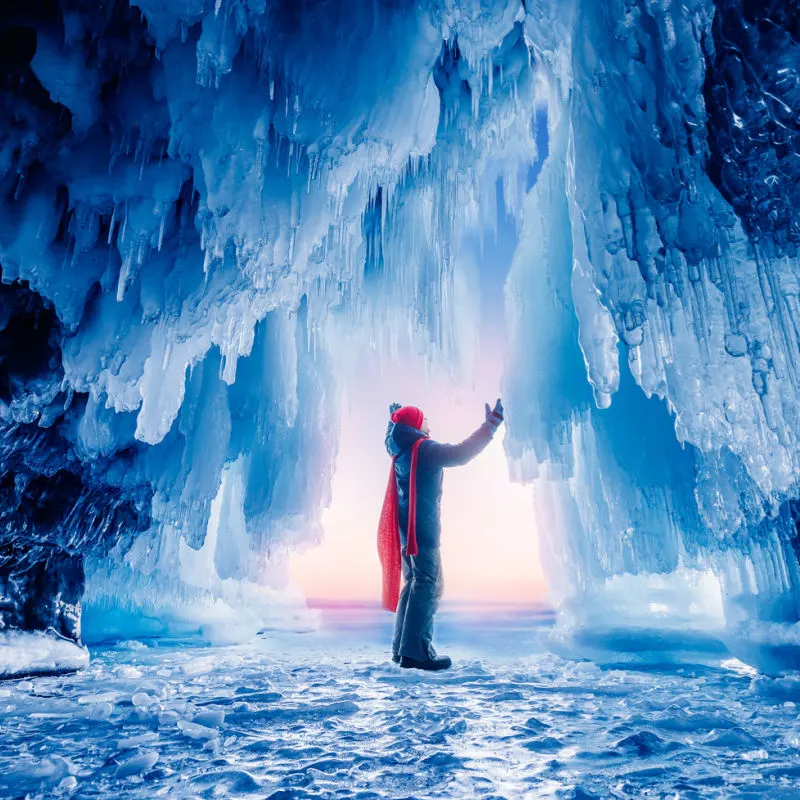 tourist in ice cave