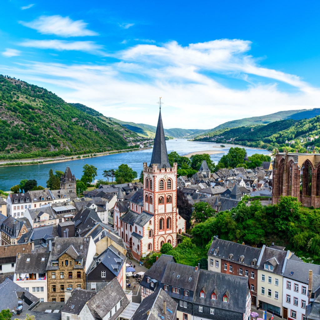 Small town on the upper middle Rhine river, Mittelrhein.