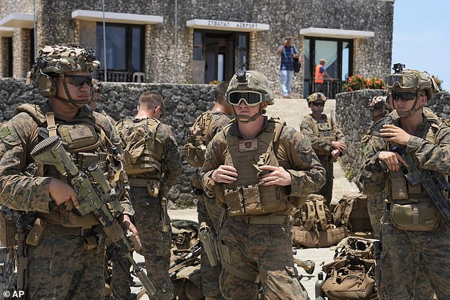 US troops gather during a joint military exercise in the Philippines on May 6, 2024