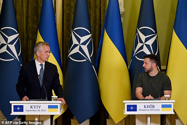 Zelensky (R) and NATO Secretary General Jens Stoltenberg (L) during 2023 talks in Kyiv