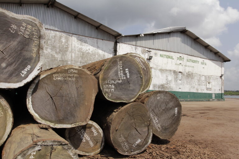 Logs awaiting export, Port Buchanan, Liberia (2013). Image by Flore de Preneuf/PROFOR via Flickr (CC BY-NC 2.0)https://www.flickr.com/photos/forestideas/8430918322/ https://creativecommons.org/licenses/by-nc/2.0/
