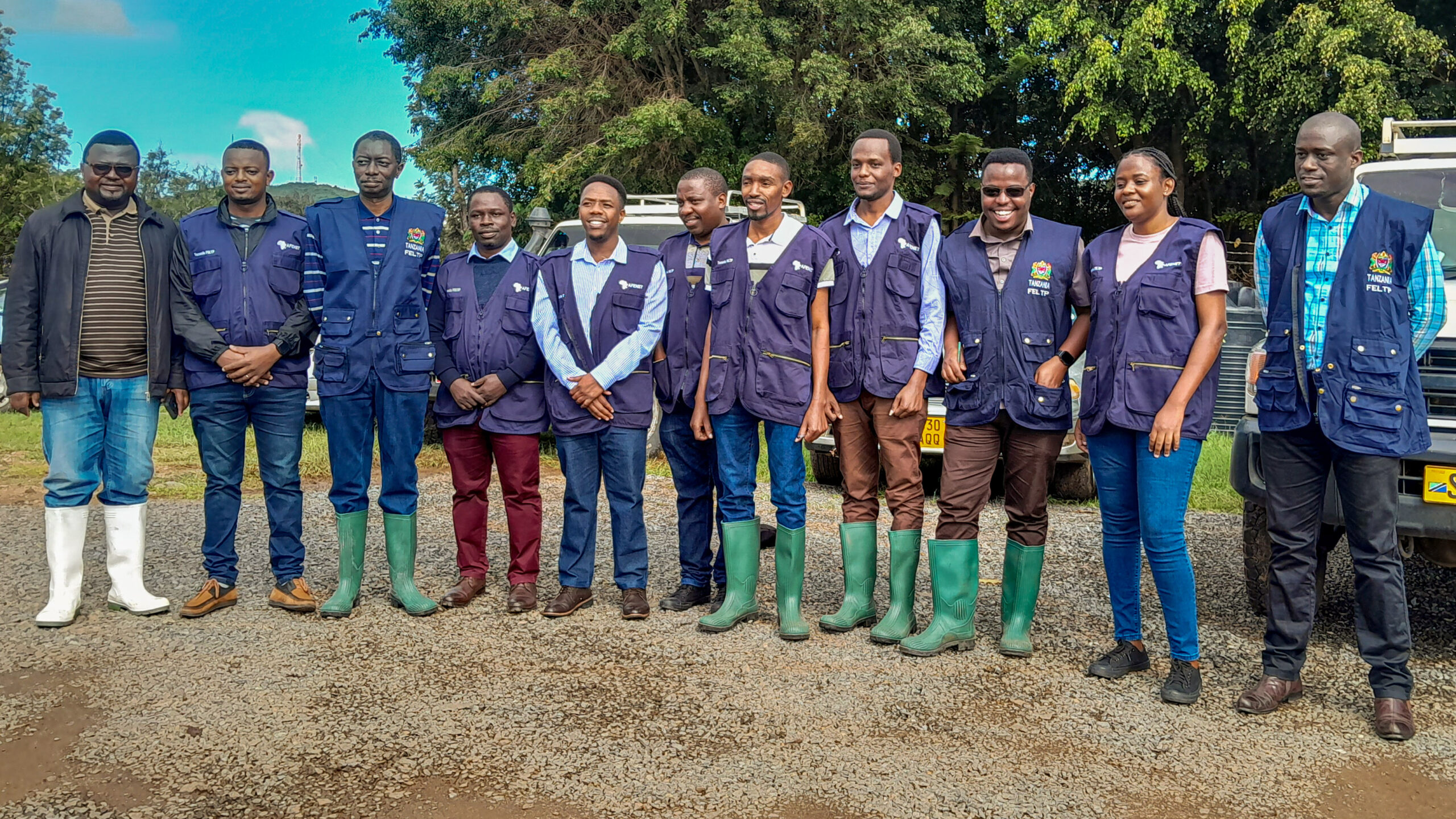 A team of deployed FELTP residents and graduates visit the Manyara region ready to support on the ground emergency response efforts, and assist in disease surveillance, detection, and preventative efforts in December 2023. Photo courtesy of Amref Health Africa in Tanzania