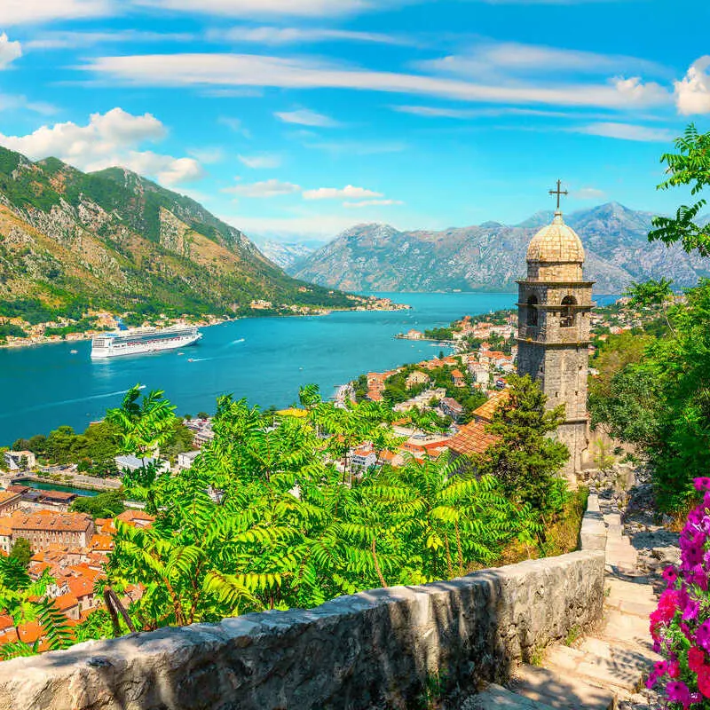 View Of Kotor Town And Kotor Bay From Atop Kotor Fortress, Montenegro, Mediterranean Europe, Adriatic Coast