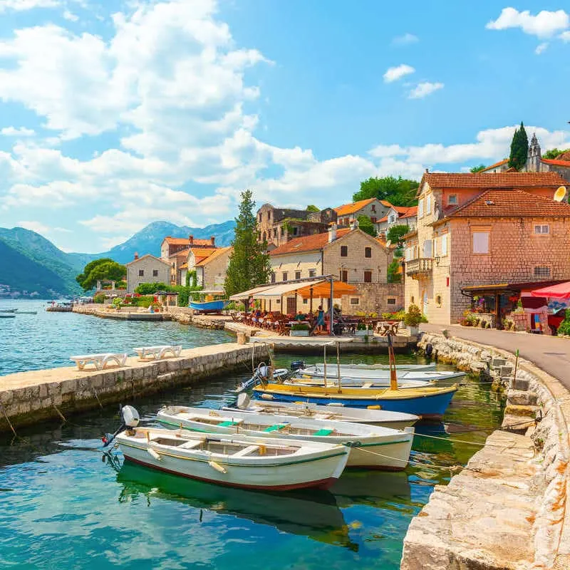 Historic Village Of Perast In Kotor Bay, On The Dalmatian Part Of Montenegro, Balkan Peninsula, Southeastern Europe