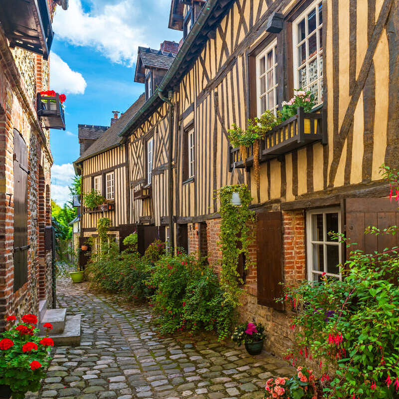 Cobbled Street Lined By Half Timbered Houses In Honfleur, Normandy, France, Northern Europe.jpg
