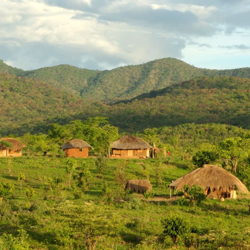 African Huts In The Hills Of Mozambique