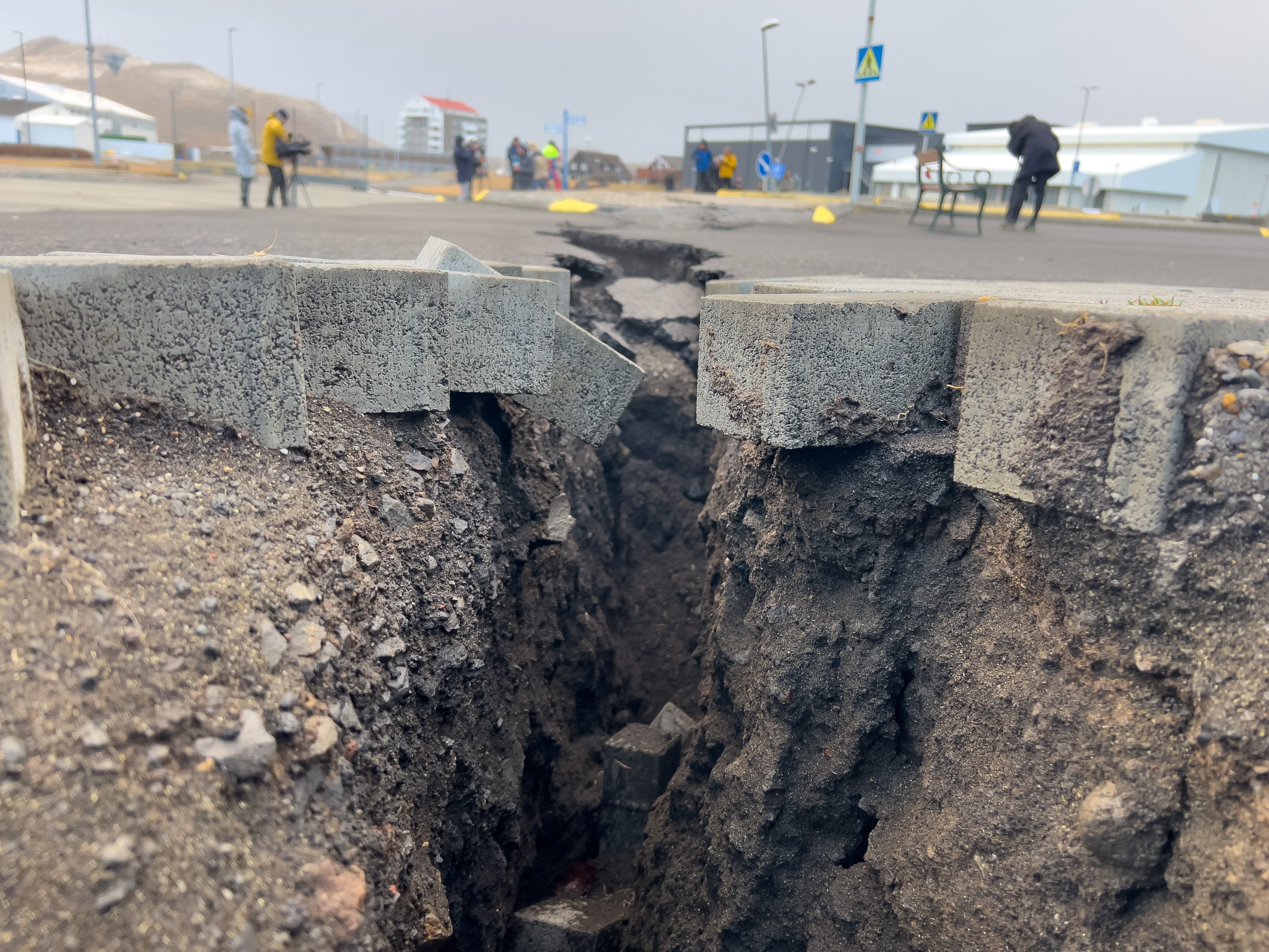 Damage caused from earthquakes and magma beneath the town on November 22, 2023 in Grindavik, Iceland