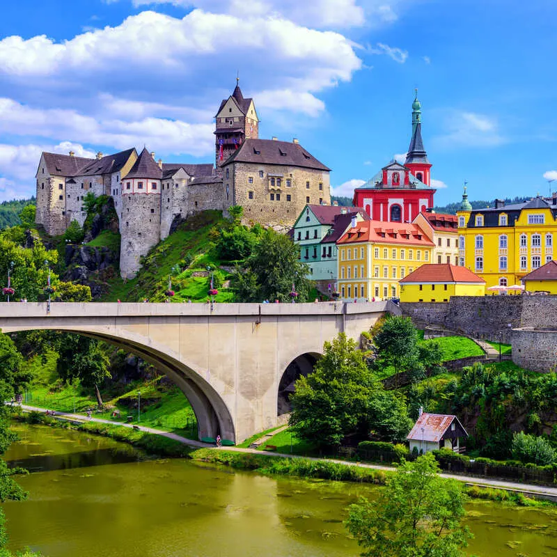 Colorful Old Town And Castle Of Loket, Czechia, Czech Republic, Central Europe