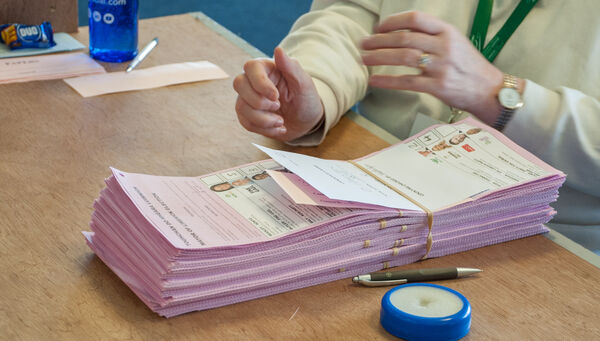 Limerick mayoral candidate ballot paper being counted at Limerick Racecourse on Monday. Picture: Karlis Dzjamko