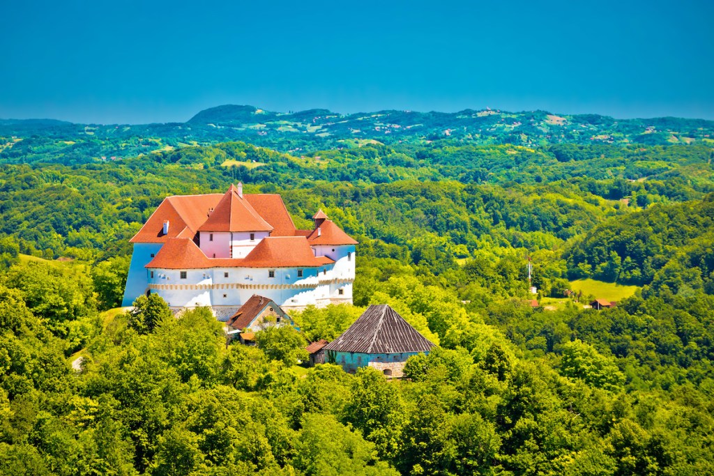 Green hills of the Zagorje region and Veliki Tabor castle in northern Croatia