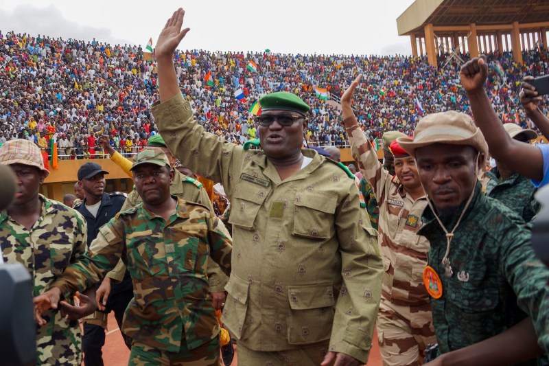 Mohamed Toumba, one of the leading figures of the National Council for the Protection of the Fatherland, attends a demonstration of coup supporters in Niamey, Niger on Aug. 6.