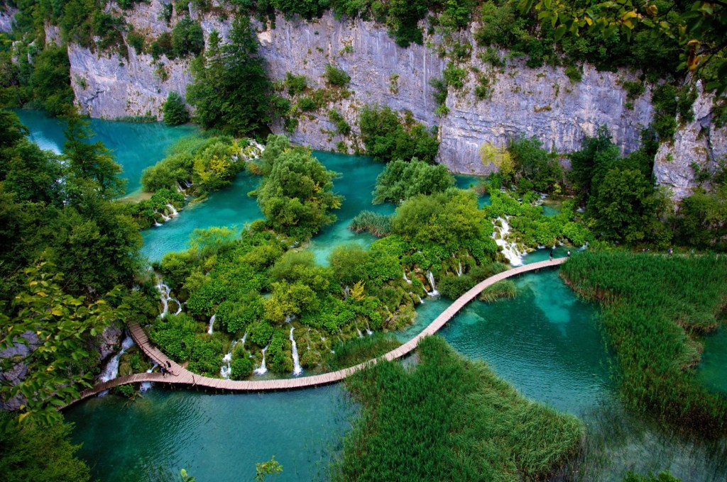Aerial view of Plitvice Lakes National Park.