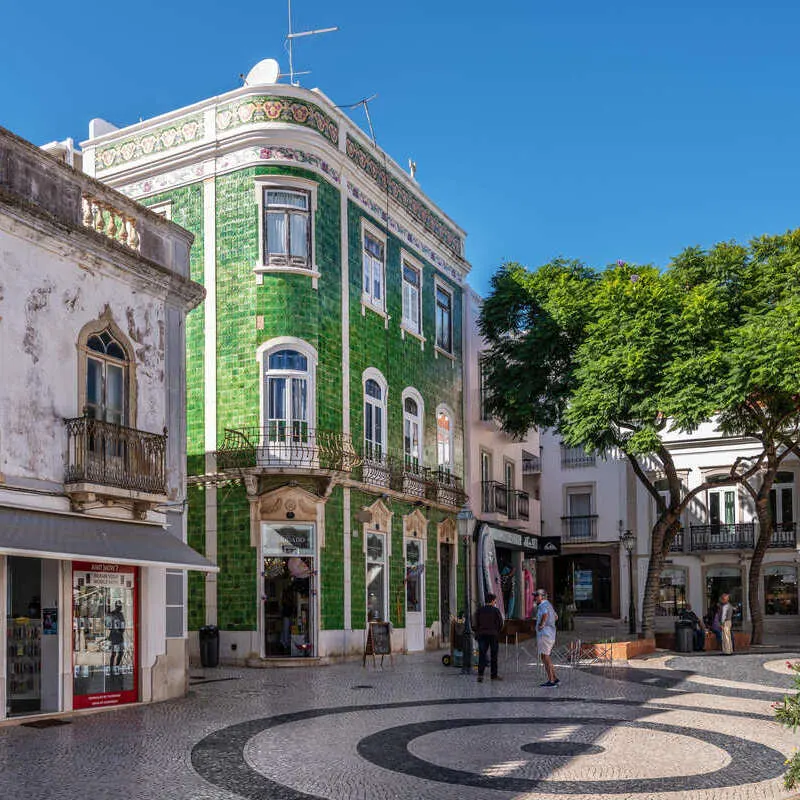 Central Square In Lagos, A Small City In The Algarve Region Of Portugal, Southern Europe