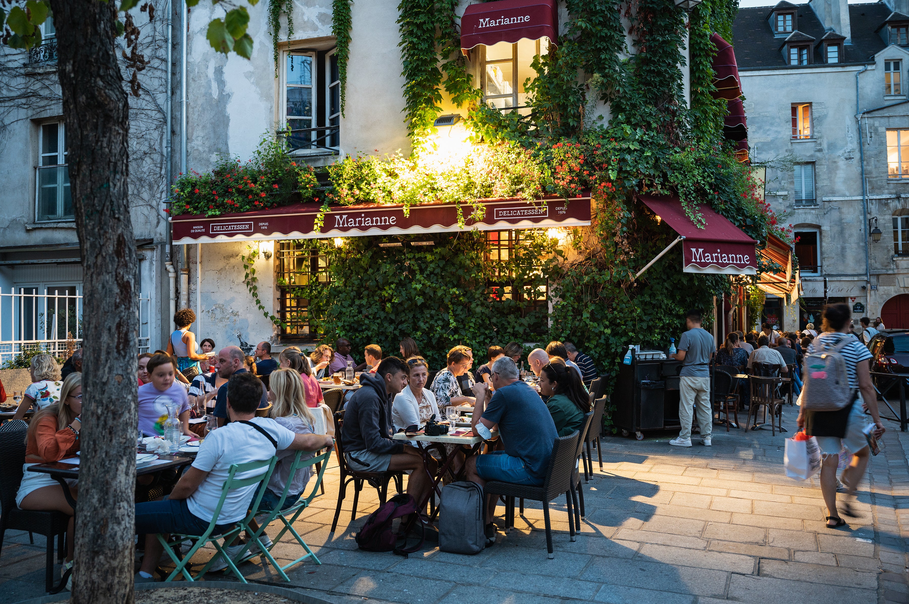 A range of hip restaurants and buzzing cafes line the cobbled streets