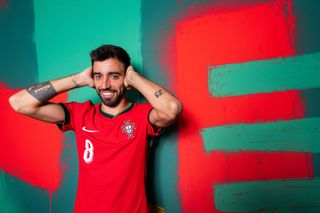 Portugal Euro 2024 squad Bruno Fernandes of Portugal poses for a portrait during the Portugal Portrait session ahead of the UEFA EURO 2024 Germany on June 09, 2024 in Lisbon, Portugal. (Photo by Aitor Alcalde - UEFA/UEFA via Getty Images)