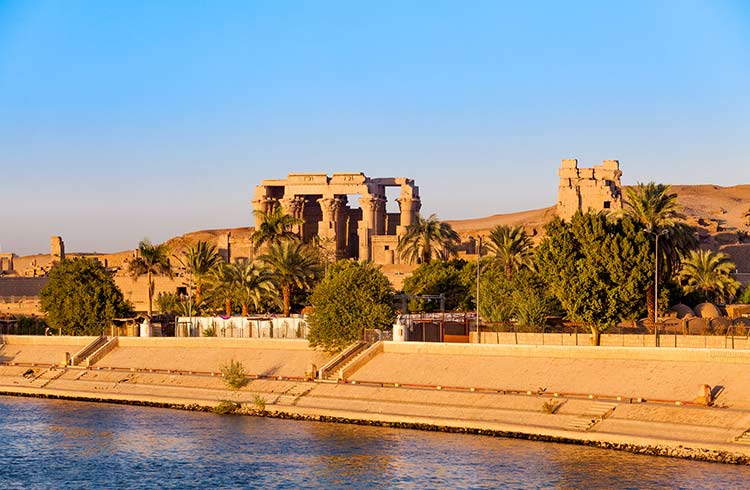 Kom Ombo temple at sunset on the Nile.