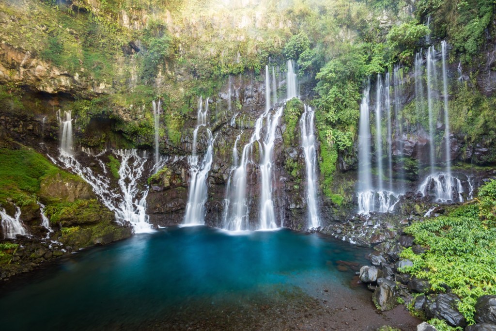 Les Cormorans Waterfall on Reunion Island.