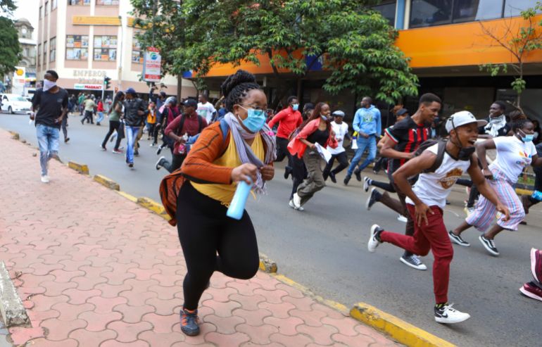 Protesters running in Nairobi