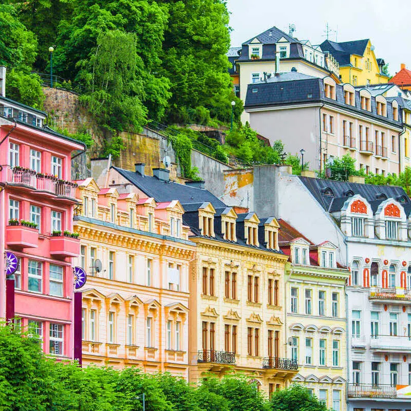 Colorful Old Town In The Resort Spa Town Of Karlovy Vary, Czechia, Czech Republic, Central Europe