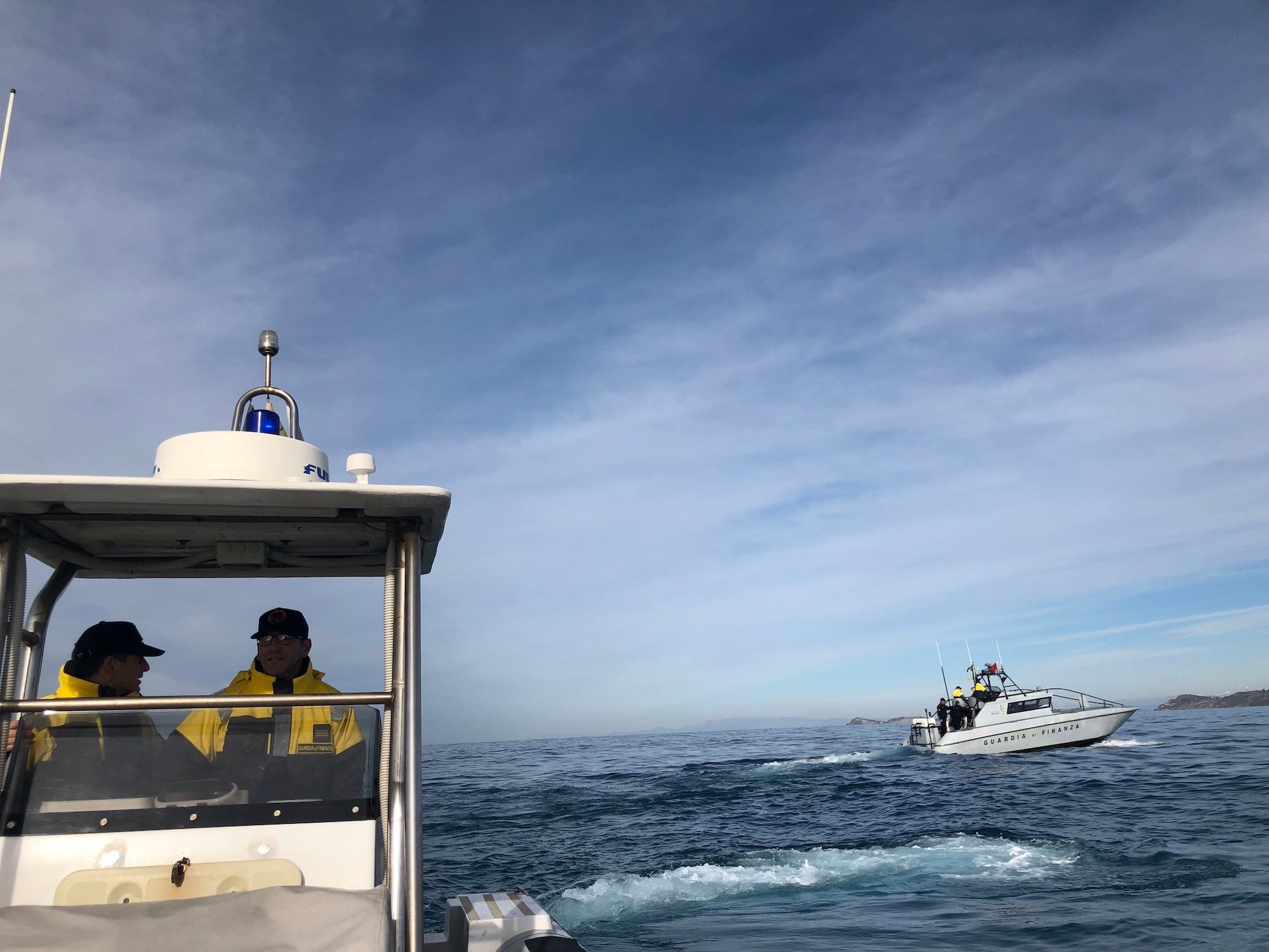 A joint patrol by the Albanian and Italian coast guard off the coast of Durres in the Adriatic Sea