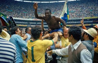 Pele celebrates Brazil's World Cup final win over Italy in 1970.