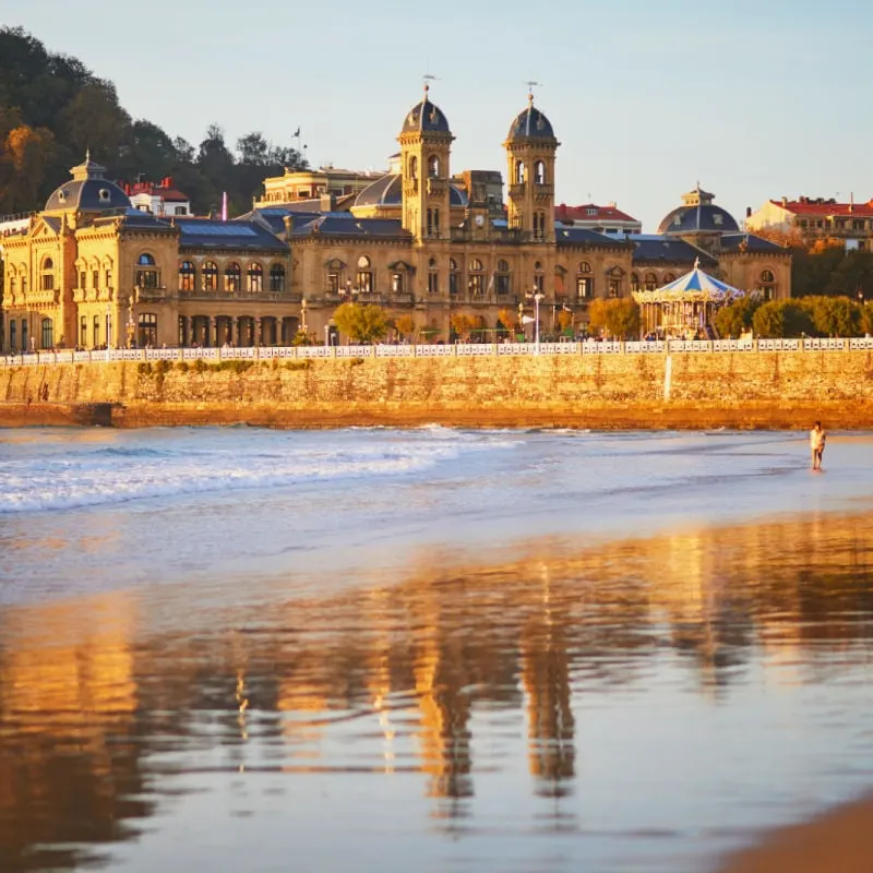 Donostia Town Hall viewed from la concha beach in san sebastian spain