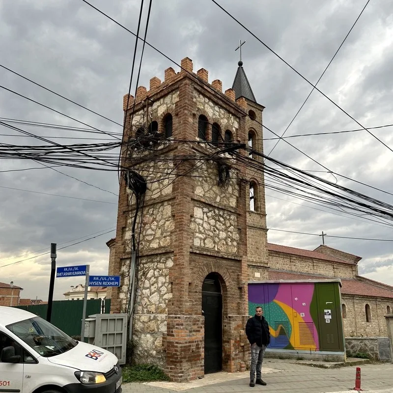 Old Bell Tower Surrounded By Power Cables In Prizren, Kosovo