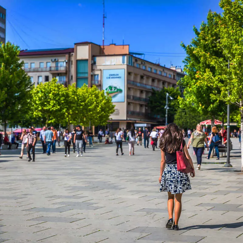 Main Pedestrian Street In Pristina, Kosovo