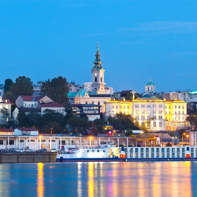 Old Town Belgrade Seen From The Danube And Sava Rivers Art Night, Serbia