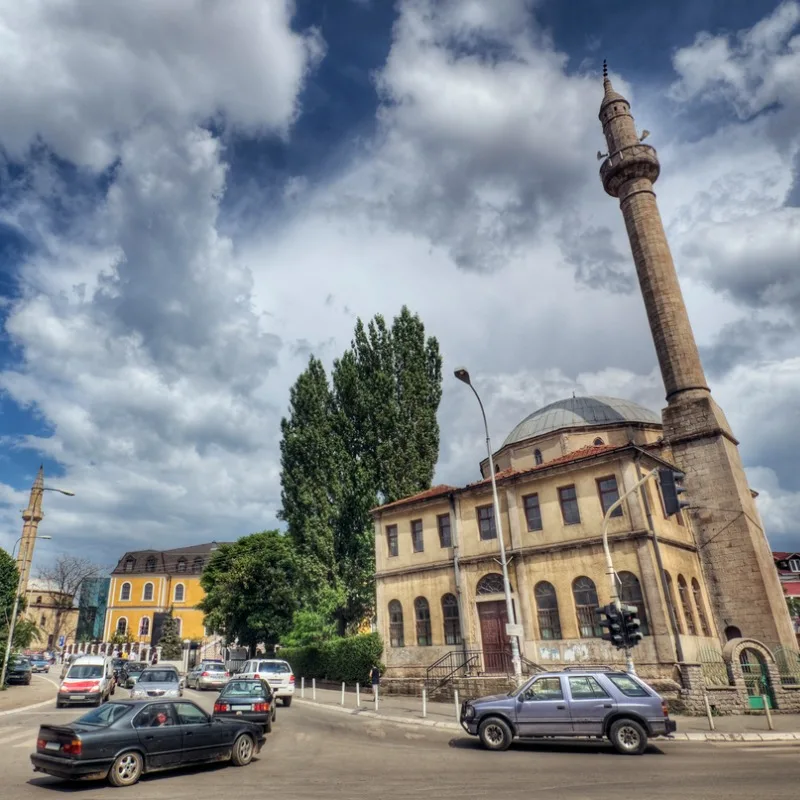 Wide Angle Camera View Of A Street Scene In Pristina, Kosovo